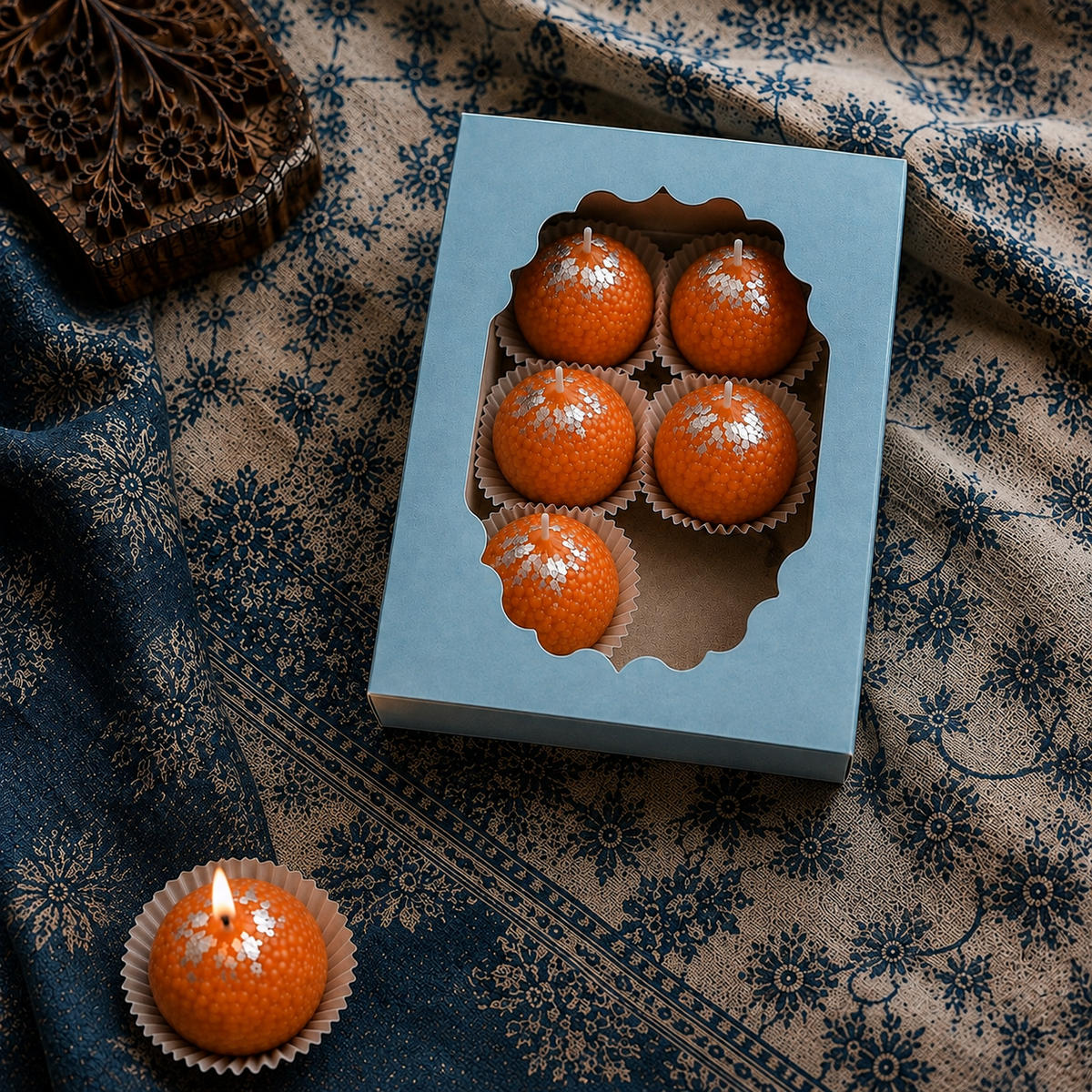 Motichoor Ladoo Candles | Set of 6 | Festive Handmade Decorative Candles