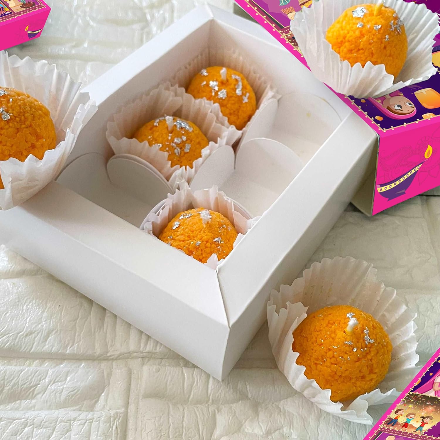 Motichoor Ladoo Candles | Set of 6 | Festive Handmade Decorative Candles
