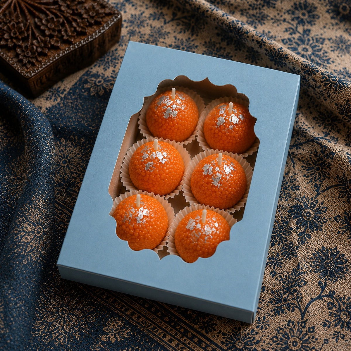 Motichoor Ladoo Candles | Set of 6 | Festive Handmade Decorative Candles