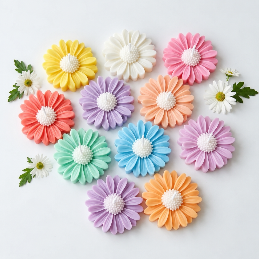 Daisy Flower Candles | Pack of 10 | Multicolour | Diwali Blooms, Made Bright