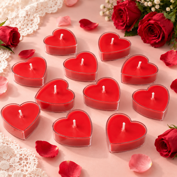 Heart Shaped Tea Light Candles | Set of 10 | Handmade Decorative Candles