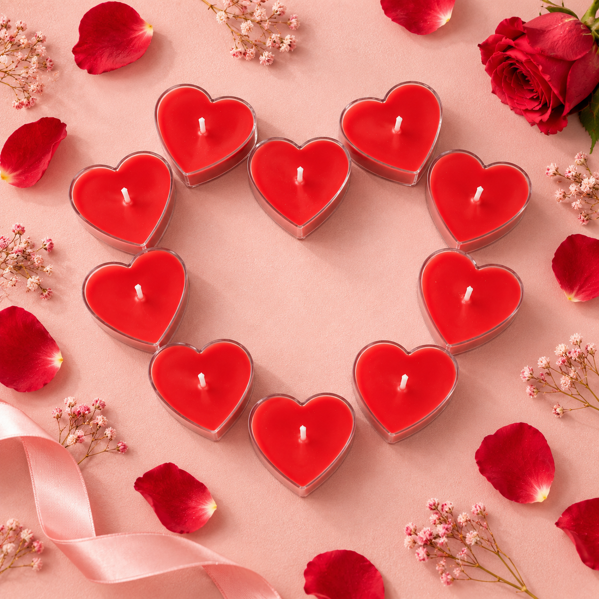 Heart Shaped Tea Light Candles | Set of 10 | Handmade Decorative Candles
