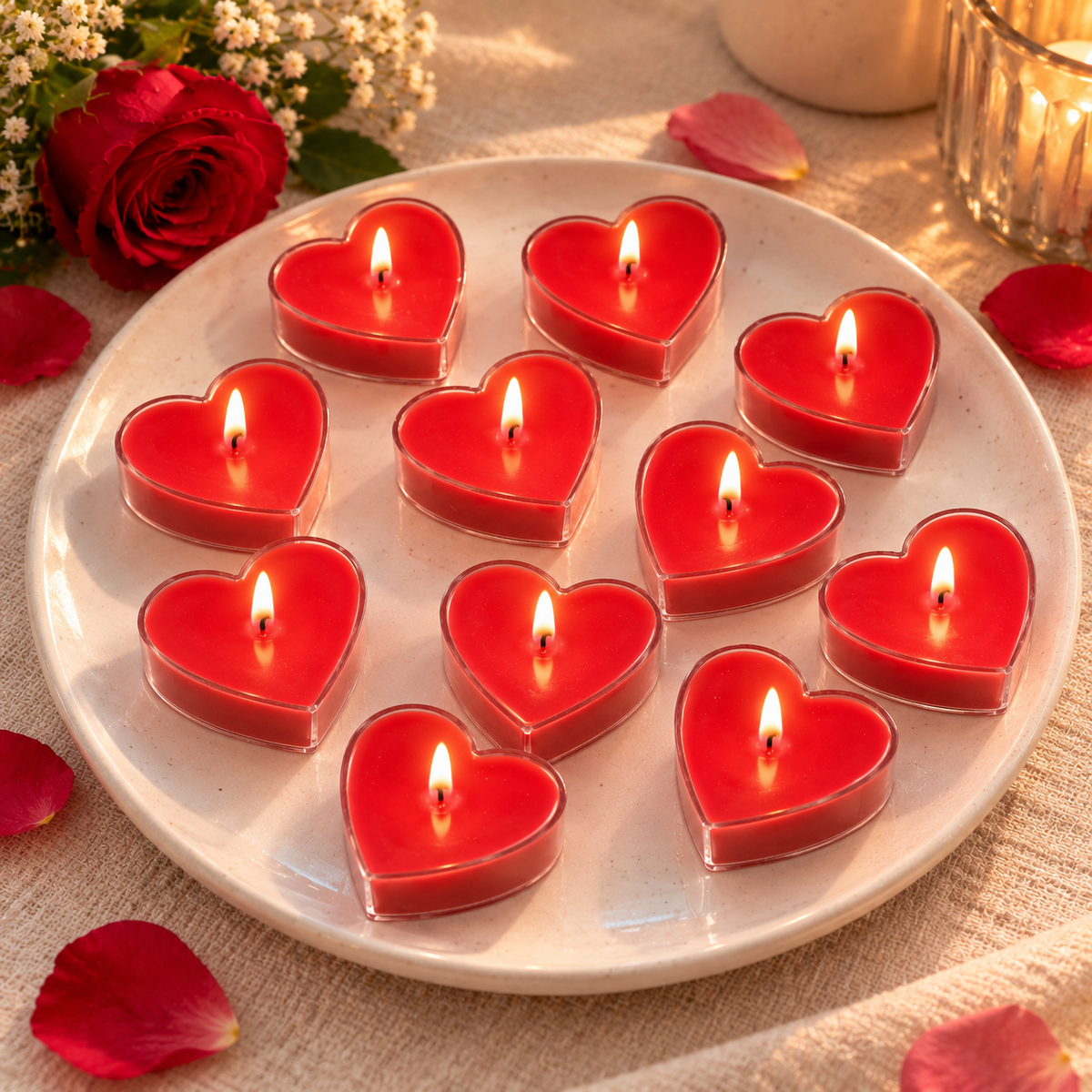 Heart Shaped Tea Light Candles | Set of 10 | Handmade Decorative Candles