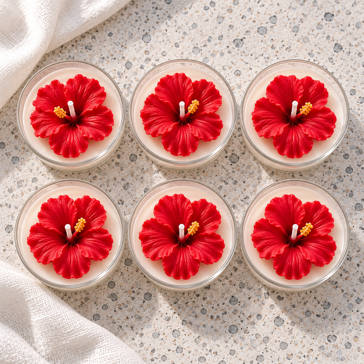 Hibiscus Flower Tealight Candles | Set of 6 | Festive Decorative Candles