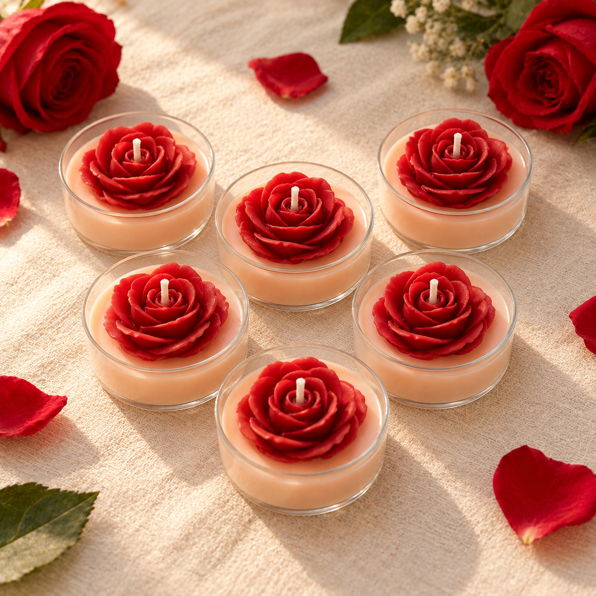 Rose Tealight Candles | Set of 6 | Handmade Decorative Candles