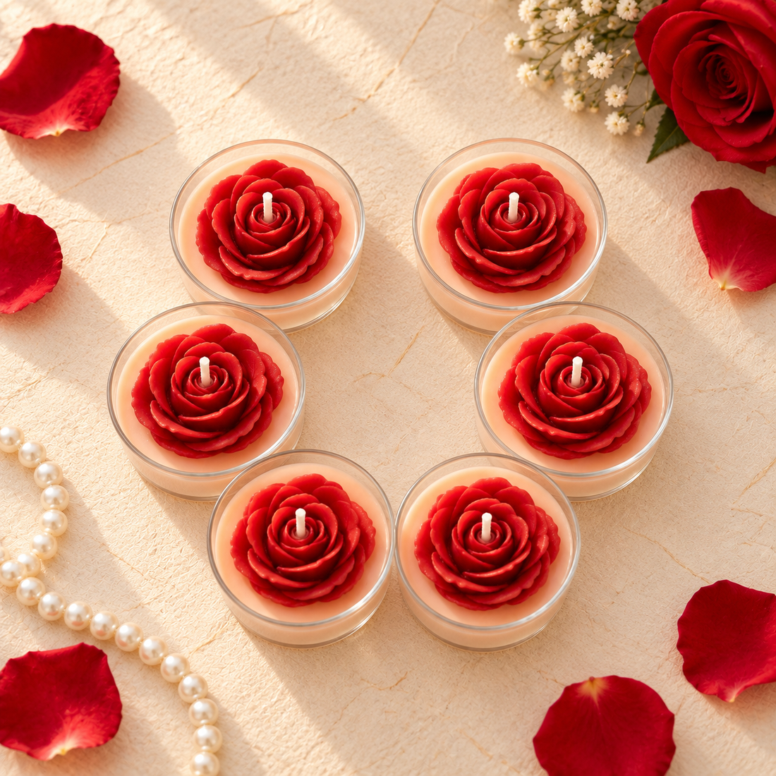 Rose Tealight Candles | Set of 6 | Handmade Decorative Candles
