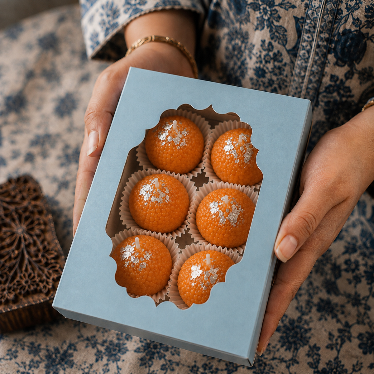 Motichoor Ladoo Candles | Set of 6 | Festive Handmade Decorative Candles