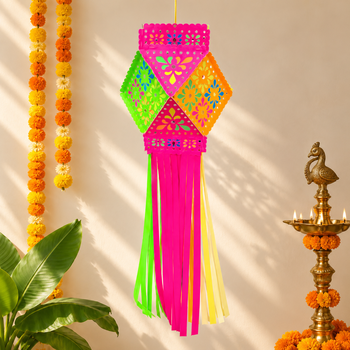 Multicolour Floral Kandil | Decorative Diwali Lantern (Small)
