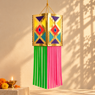 Ornate Geometric Golden Festive Hanging Kandil | Traditional Diwali Décor