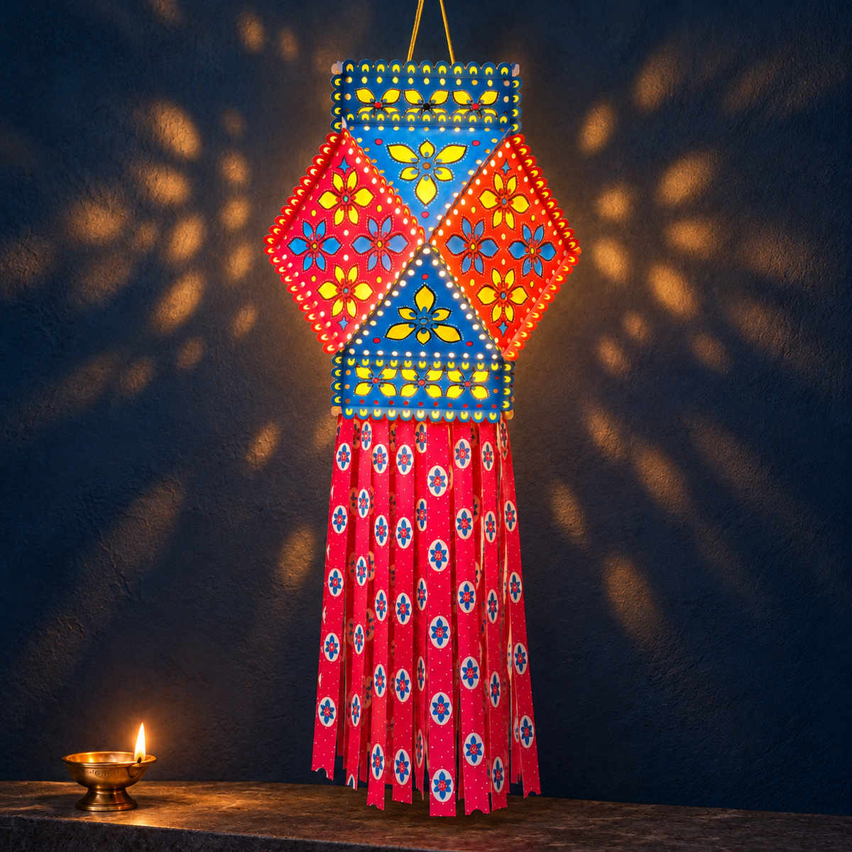 Floral Geometric Hanging Kandil | Traditional Diwali Décor