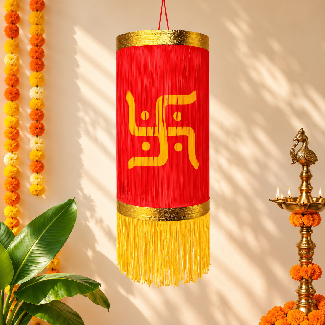 Om & Swastik Fabric Hanging Kandil | Traditional Diwali Décor