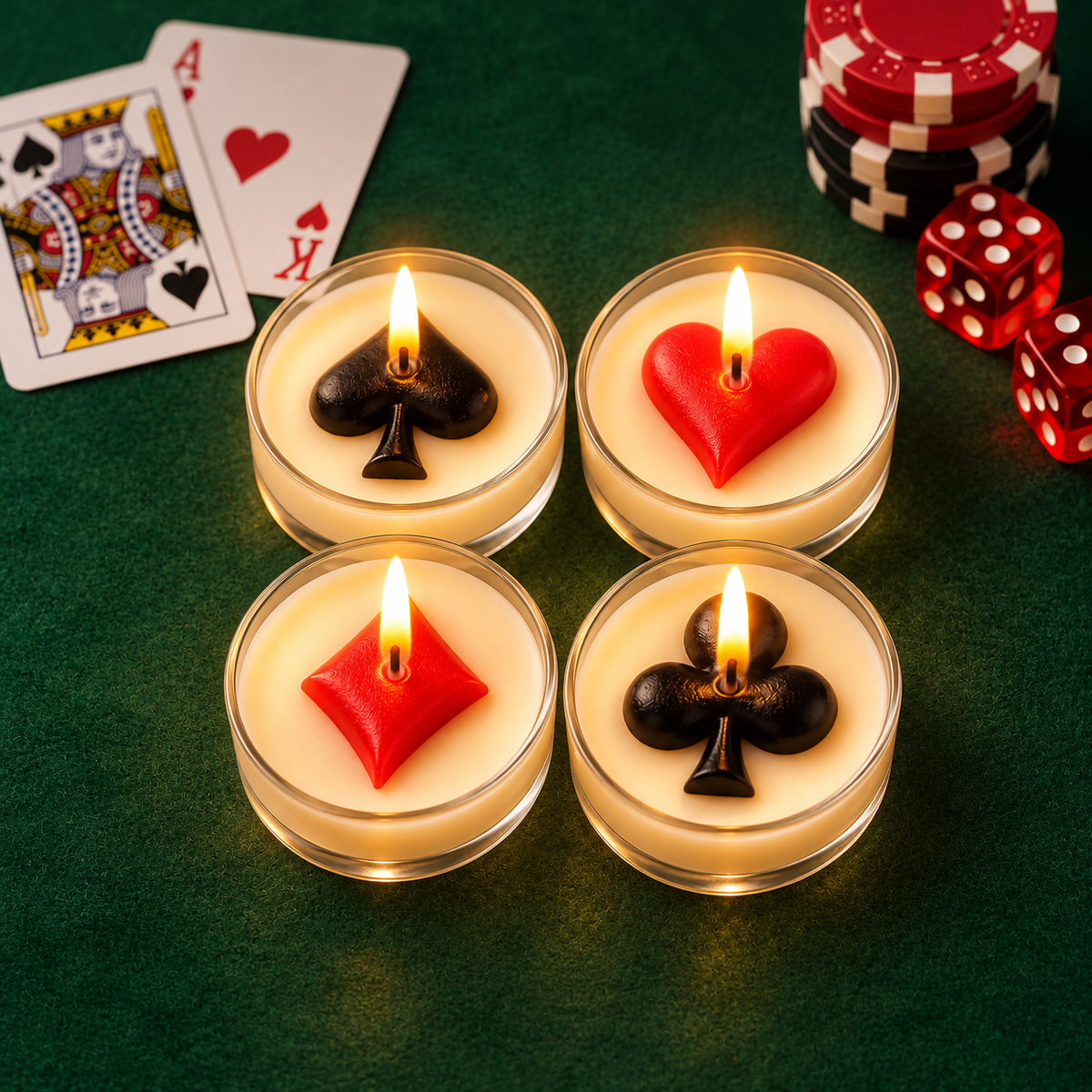 Poker Suit Tealight Candles Set of 4 | Playful Diwali Candles