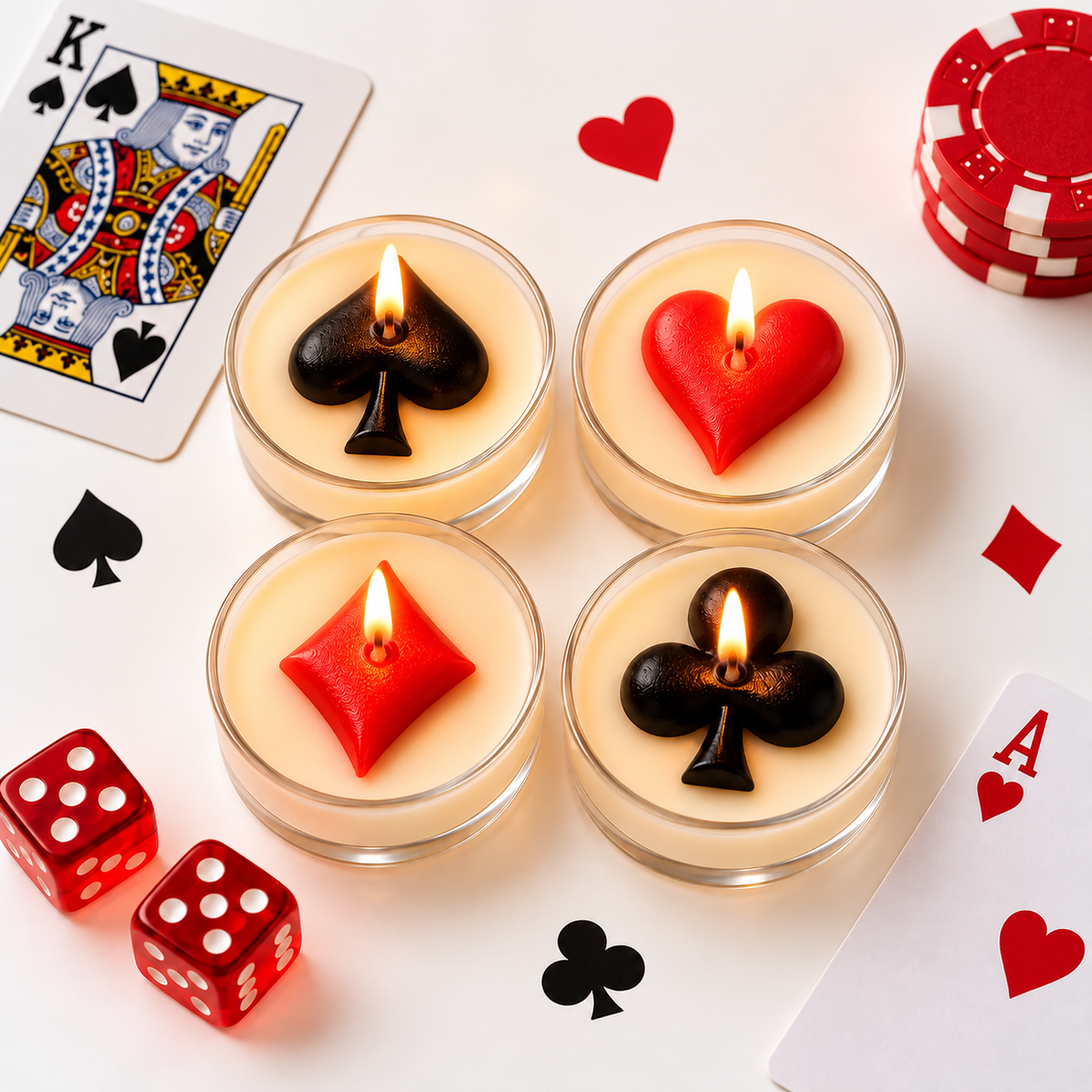 Poker Suit Tealight Candles Set of 4 | Playful Diwali Candles