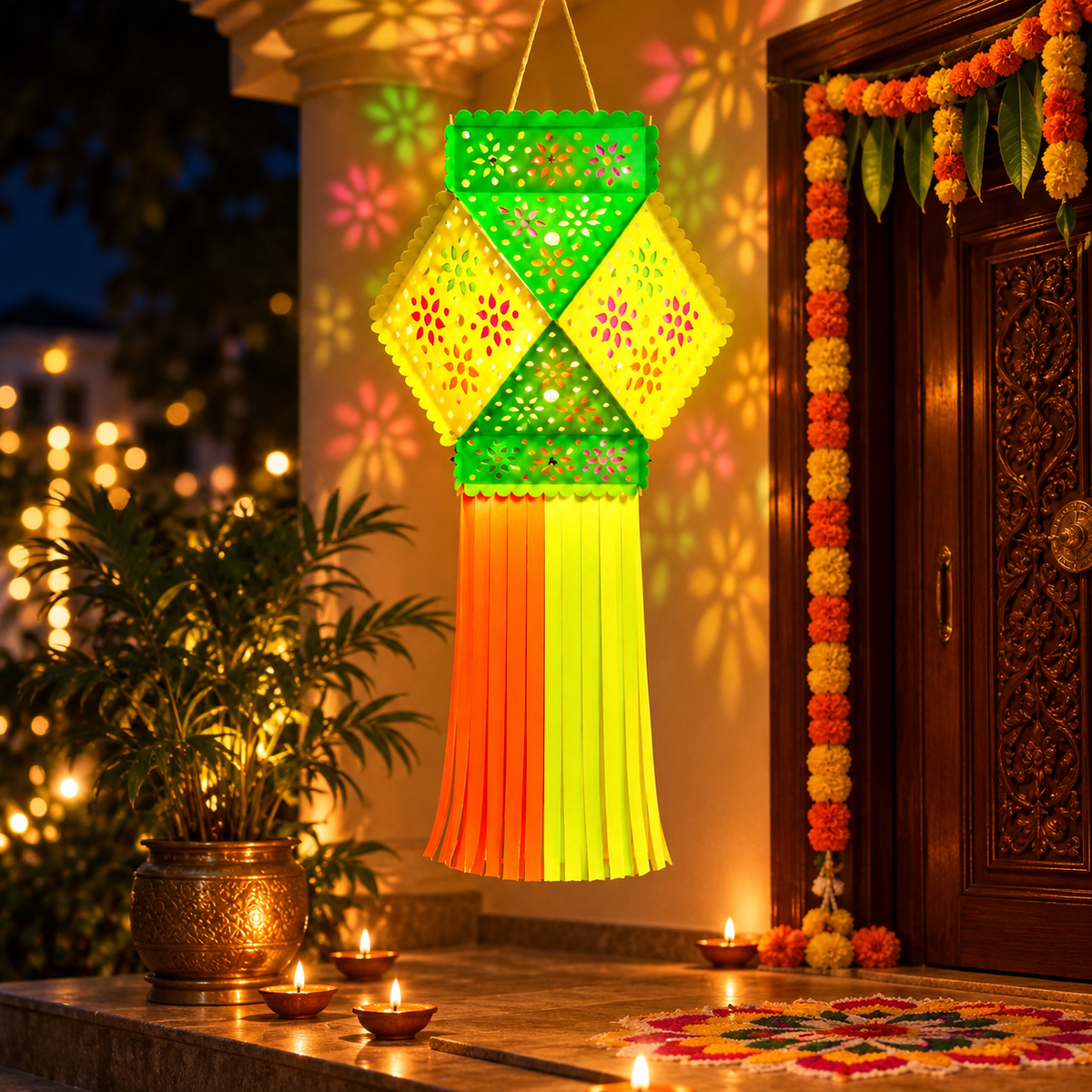 Vibrant Floral Hanging Kandil | Diwali Festive Décor