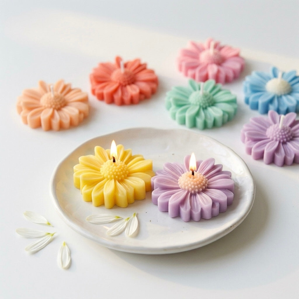 Daisy Flower Candles | Pack of 10 | Multicolour