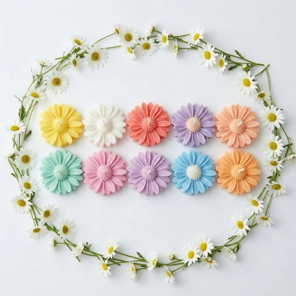 Daisy Flower Candles | Pack of 10 | Multicolour