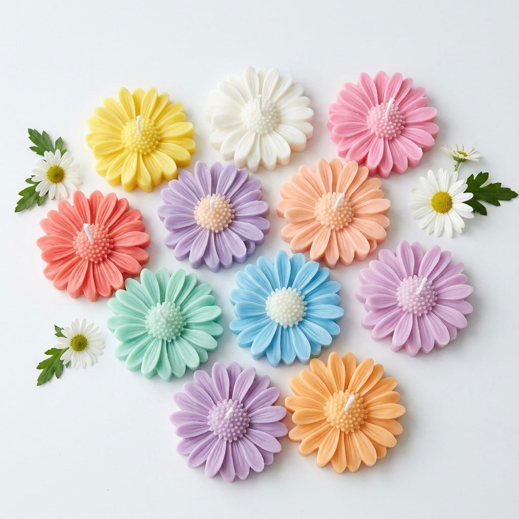 Daisy Flower Candles | Pack of 10 | Multicolour