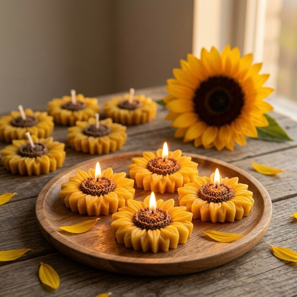 Sunflower Flower Candles | Pack of 10 | Handmade Decorative Candles