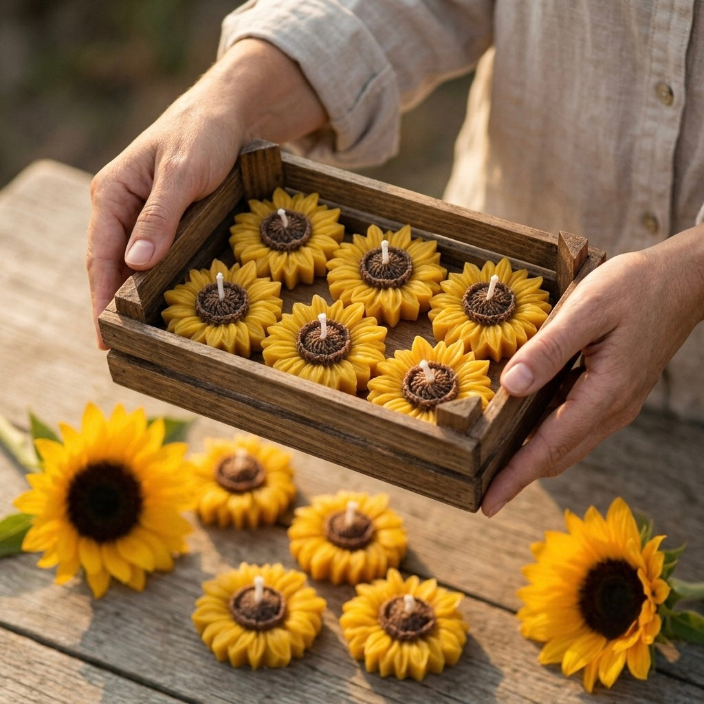 Sunflower Flower Candles | Pack of 10 | Handmade Decorative Candles