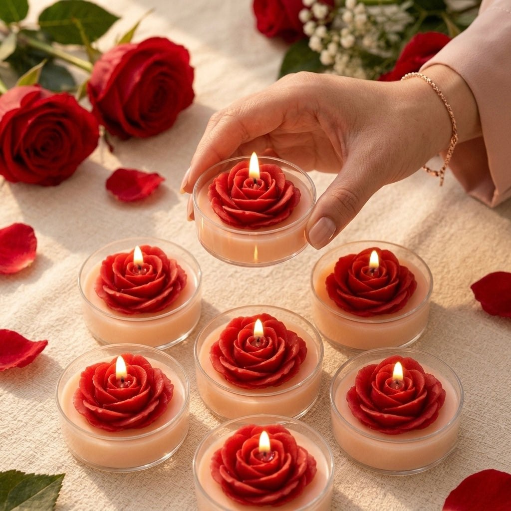 Rose Tealight Candles | Set of 6 | Handmade Decorative Candles