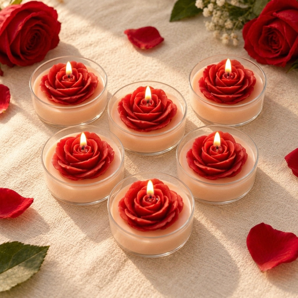Rose Tealight Candles | Set of 6 | Handmade Decorative Candles