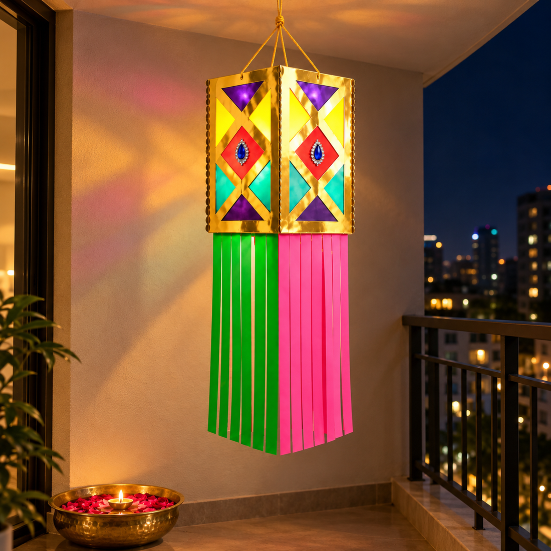 Ornate Geometric Golden Festive Hanging Kandil