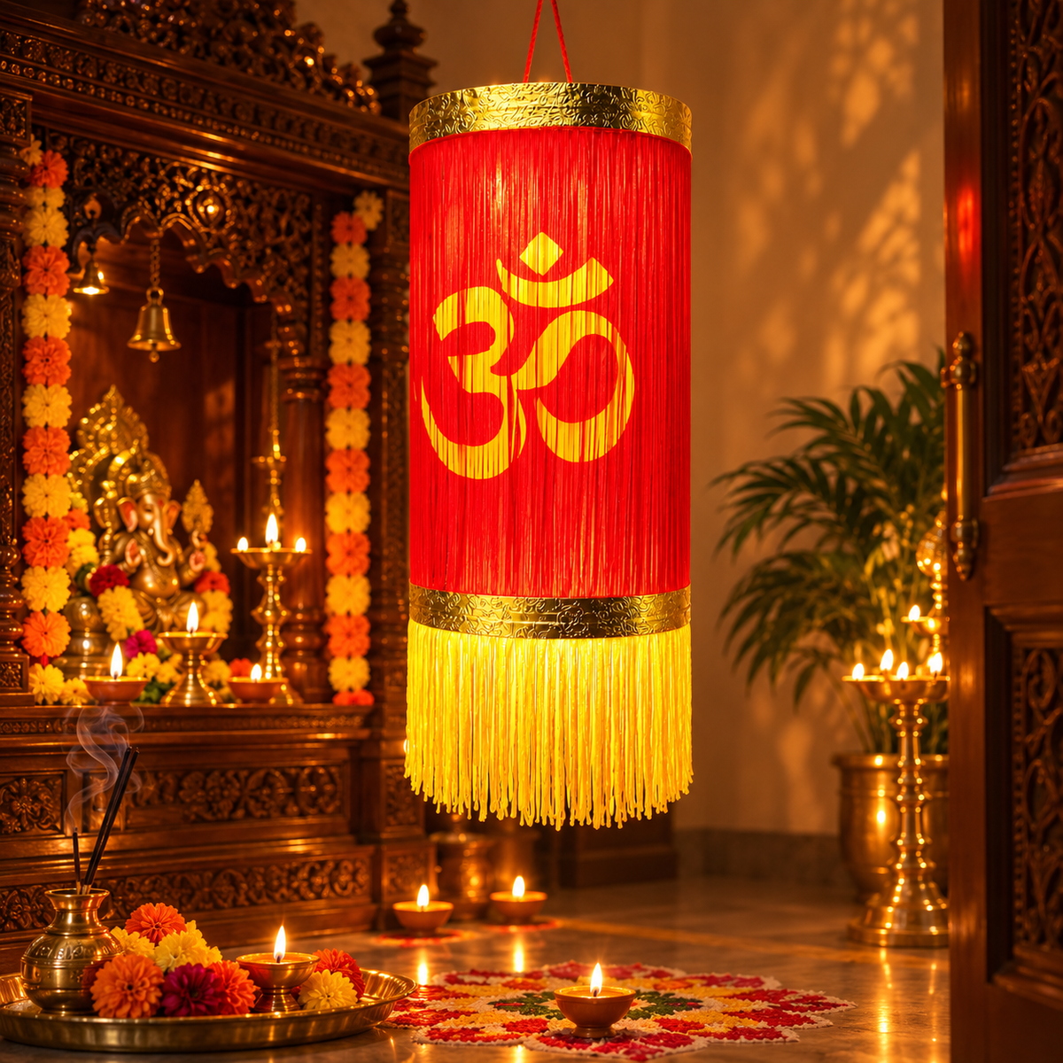 Om & Swastik Fabric Hanging Kandil | Traditional Diwali Décor