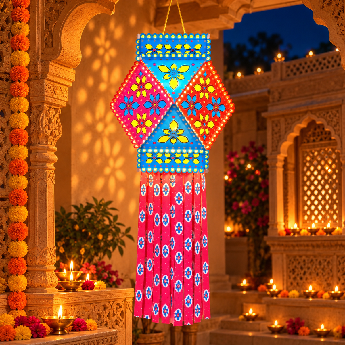 Floral Geometric Hanging Kandil | Traditional Diwali Décor
