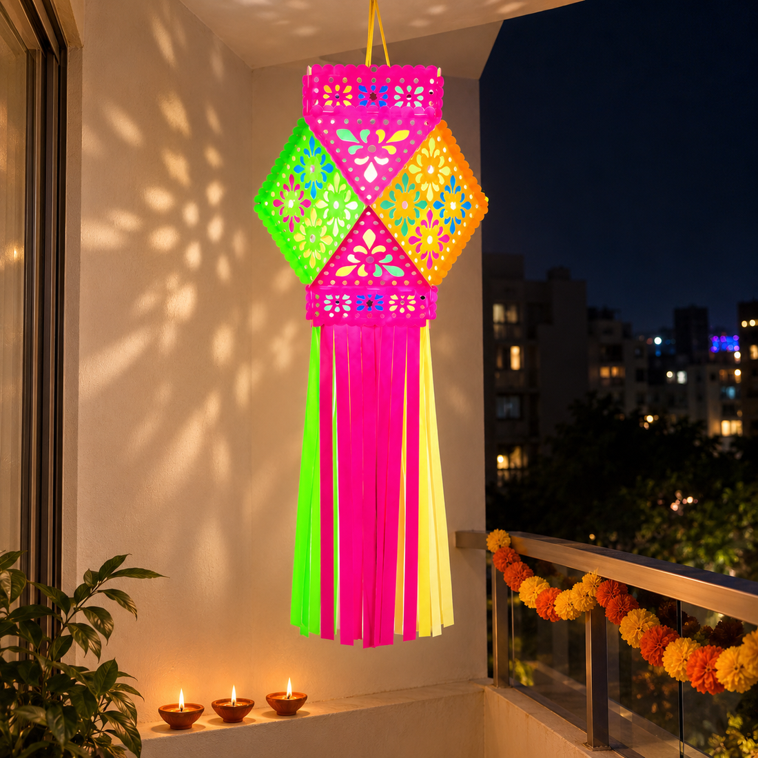 Multicolour Floral Kandil | Decorative Diwali Lantern (Small)