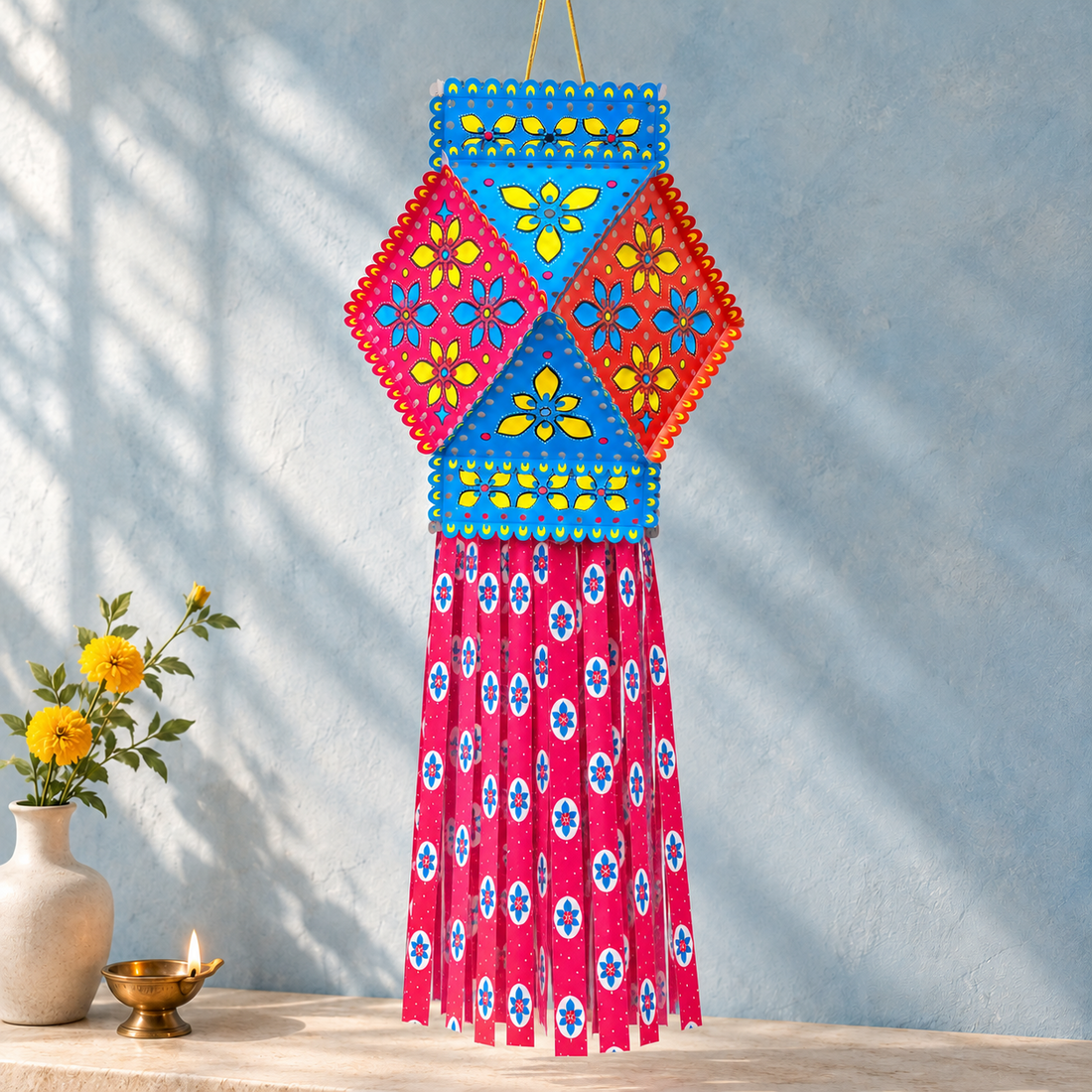 Floral Geometric Hanging Kandil | Traditional Diwali Décor
