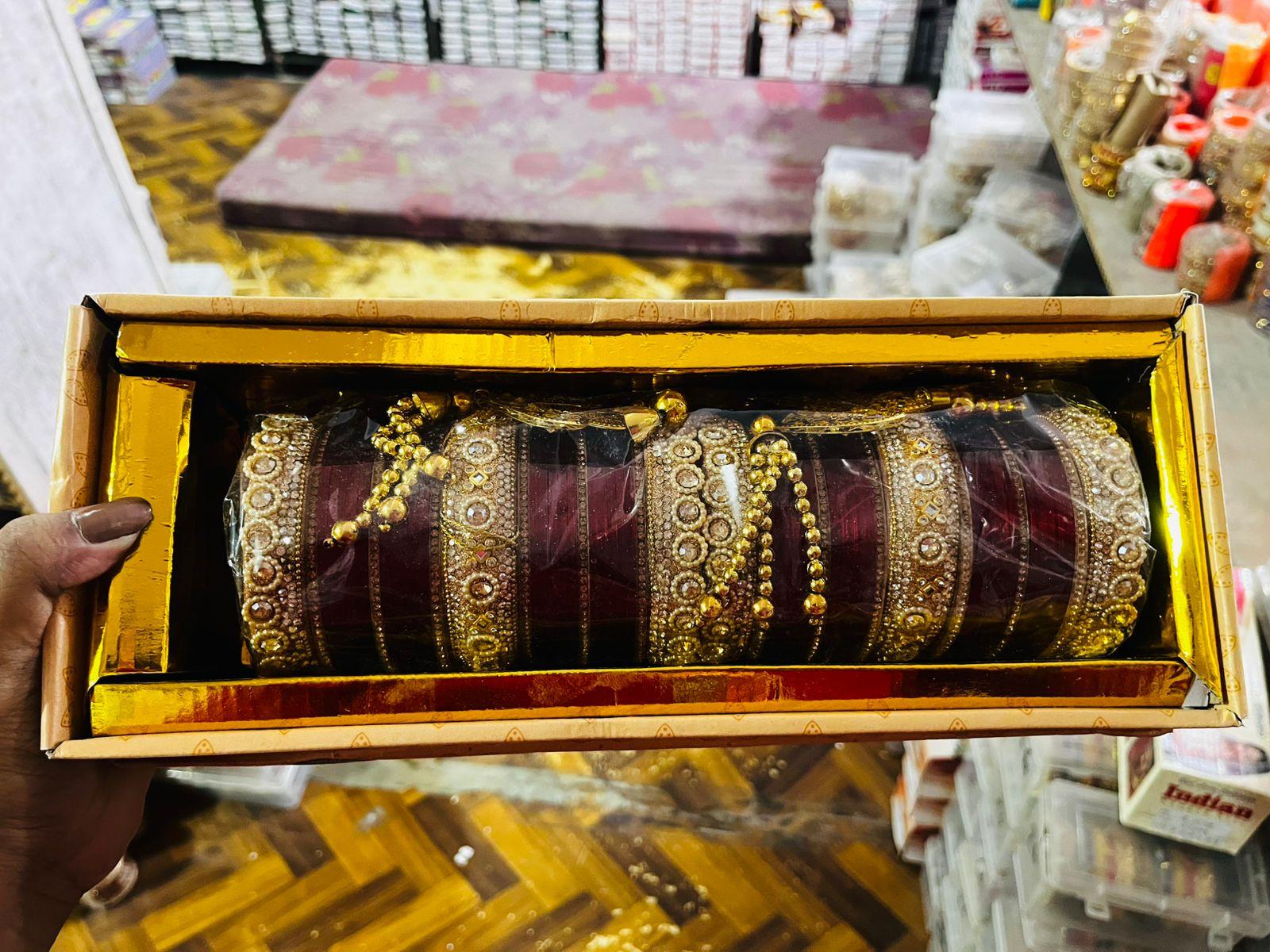 Stone Work Maroon Chuda Set