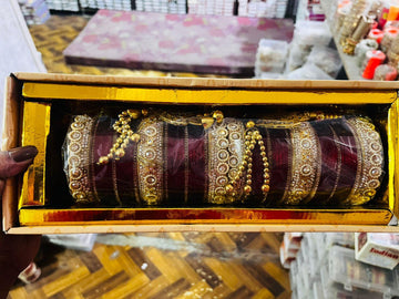 Stone Work Maroon Chuda Set